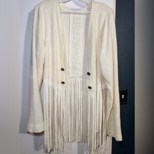 Vocal Cream Fringe Open Front Cardigan Sweater